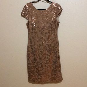 Calvin Klein Sequined Cowl Back Cap Sleeve Dress